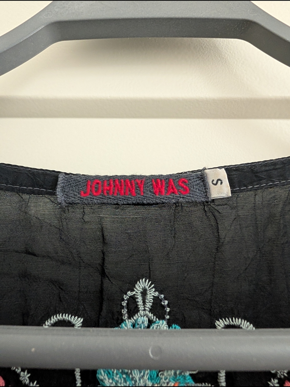 Johnny Was Black Tunic with Multicolor Floral Bird Embroidery Size S - Picture 3 of 8